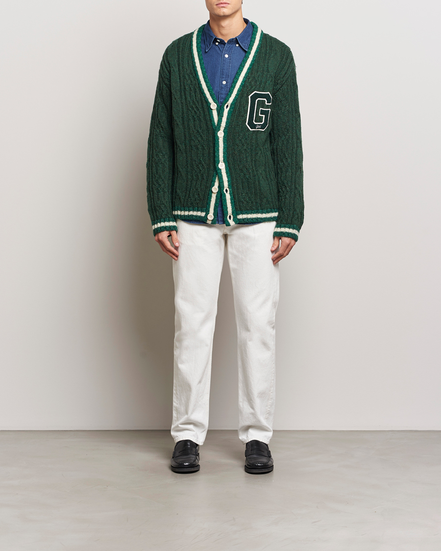 Herre | Gensere | GANT | Seasonal G Cable V-neck Cardigan Tartan Green