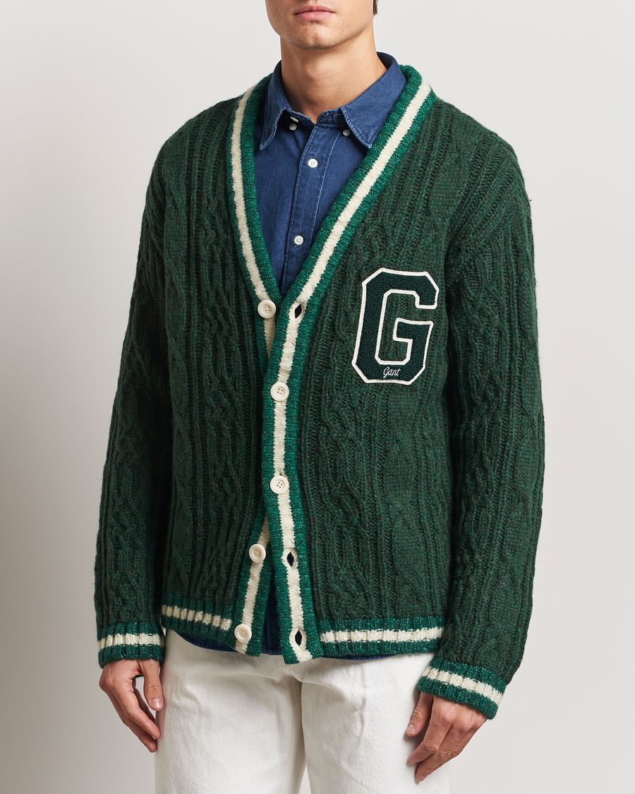 Herre | Gensere | GANT | Seasonal G Cable V-neck Cardigan Tartan Green