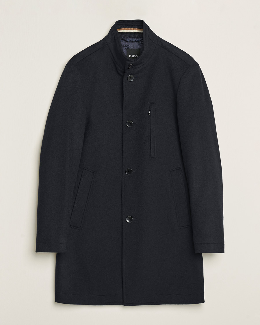 Herre | Jakker | BOSS BLACK | Hyde Stand Up Collar Coat Dark Blue