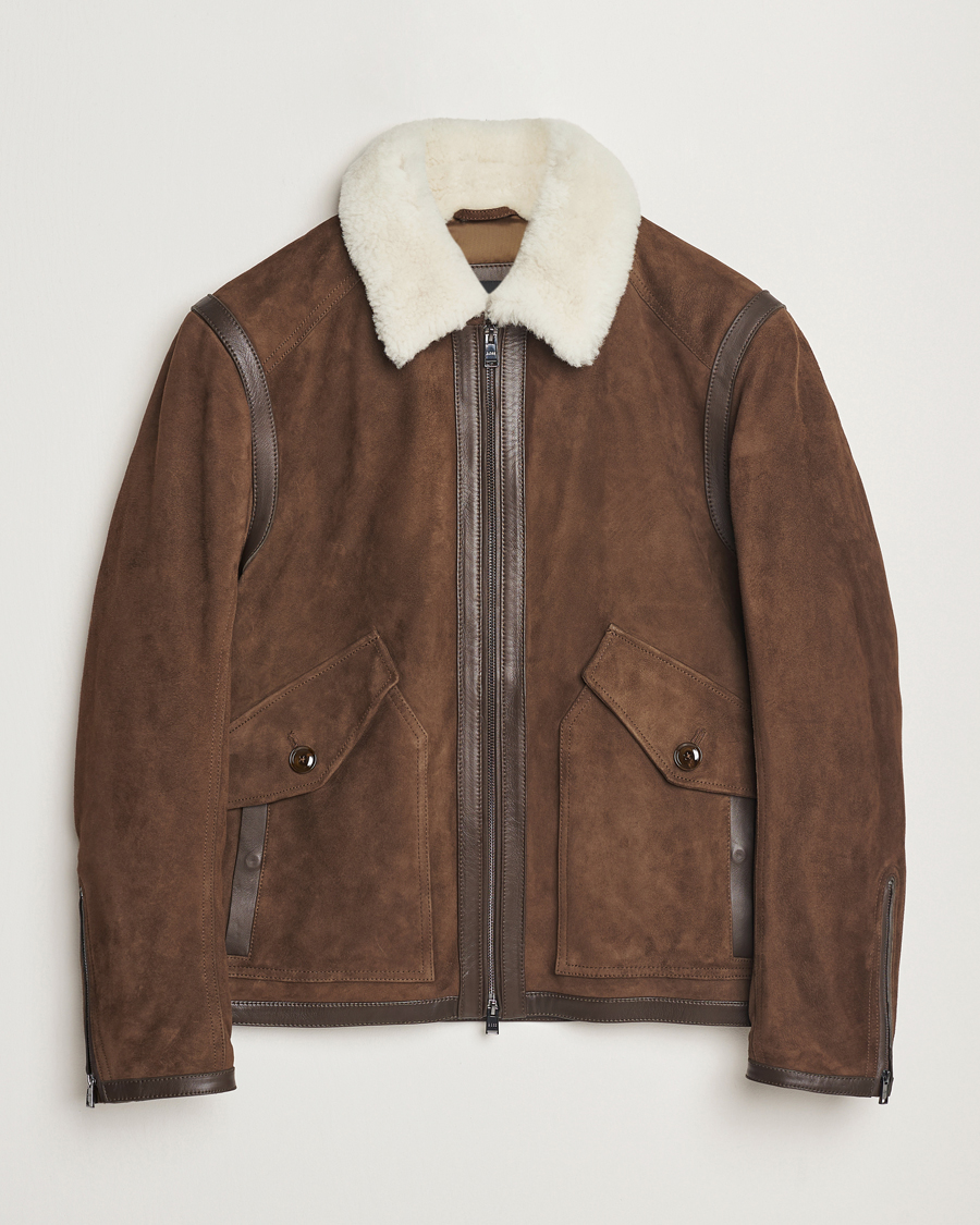 Herre | Jakker | BOSS BLACK | Montel Suede Searling Bomber Jacket Brown