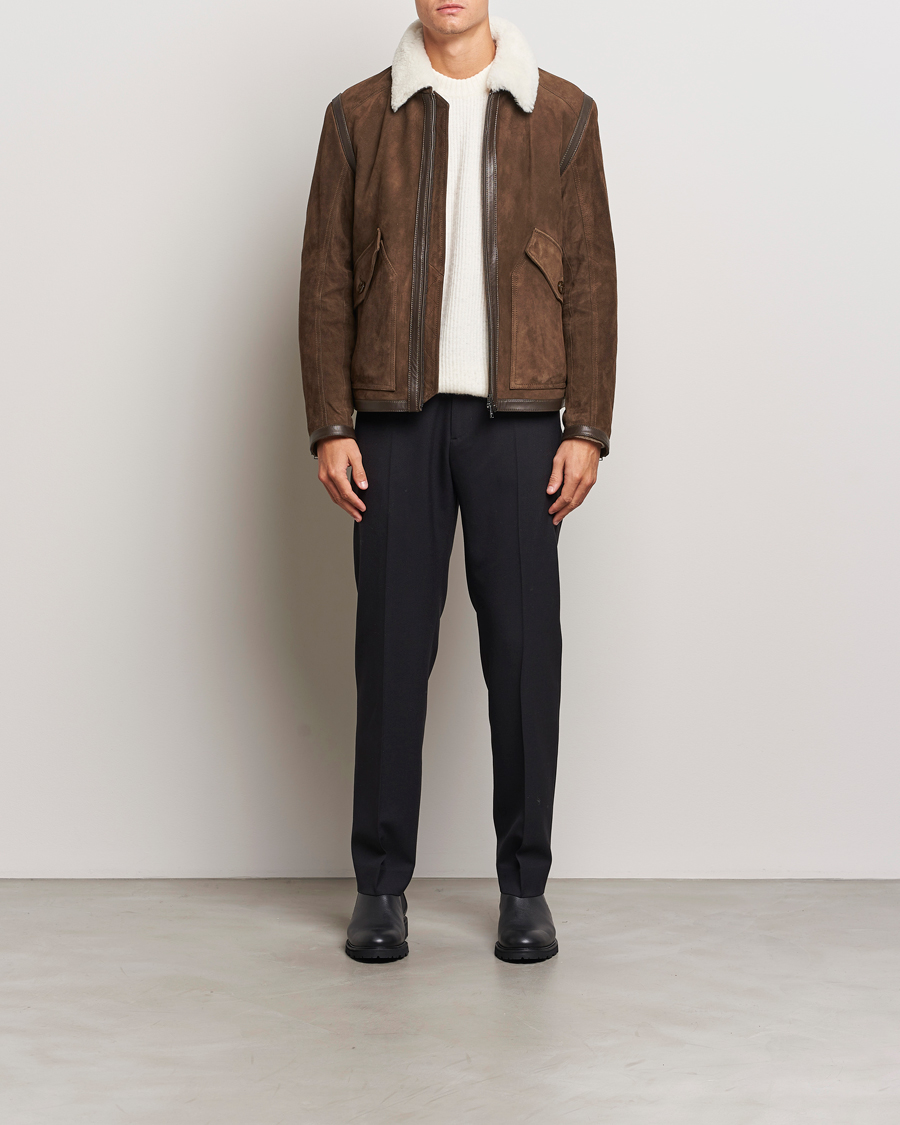 Herre | Jakker | BOSS BLACK | Montel Suede Searling Bomber Jacket Brown