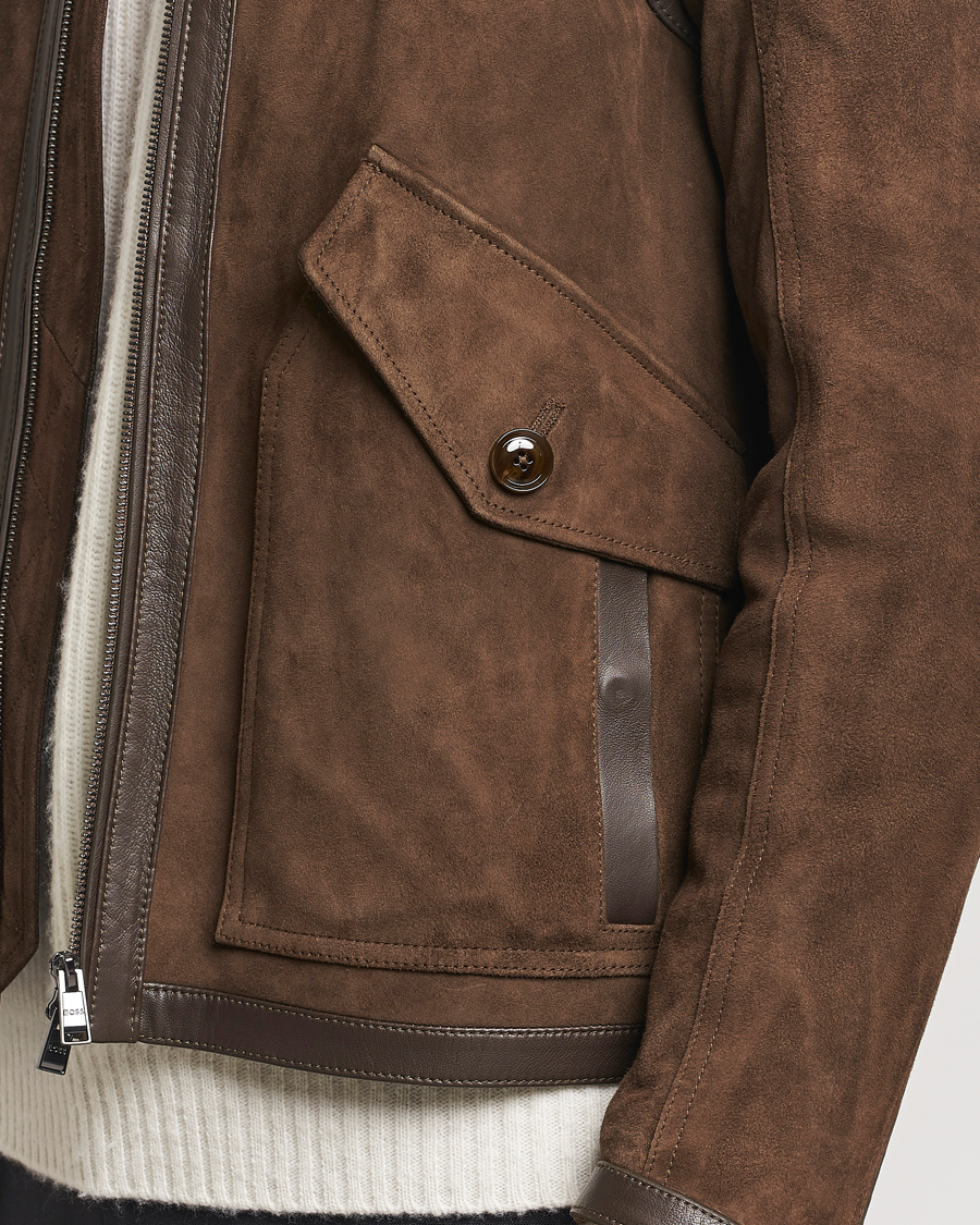 Herre | Jakker | BOSS BLACK | Montel Suede Searling Bomber Jacket Brown