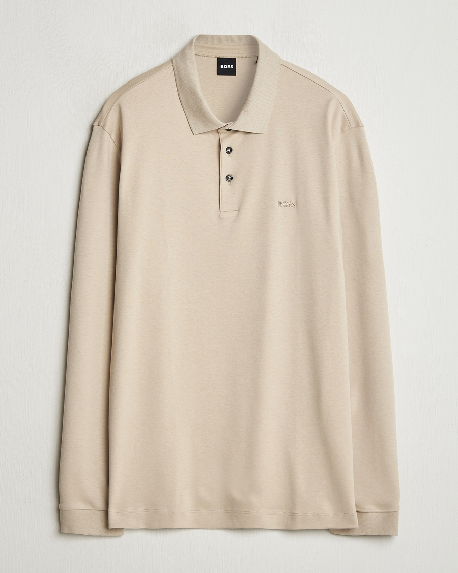 Herre | Gensere | BOSS BLACK | Pado Mercerized Long Sleeve Polo Light Beige