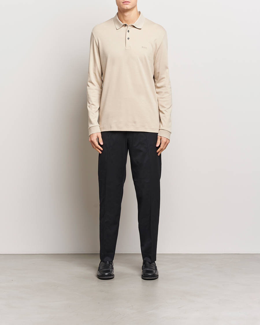 Herre | Gensere | BOSS BLACK | Pado Mercerized Long Sleeve Polo Light Beige