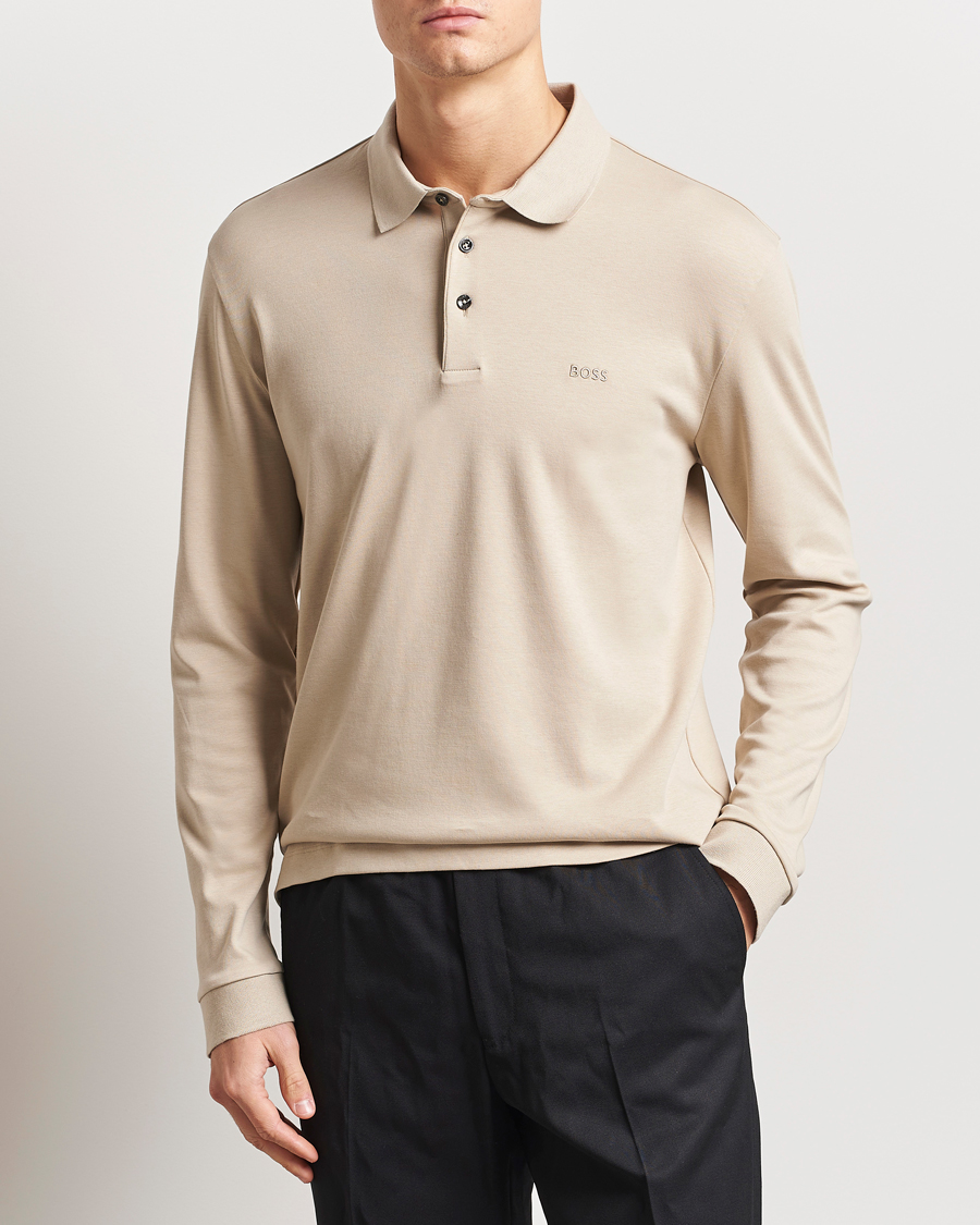 Herre | Gensere | BOSS BLACK | Pado Mercerized Long Sleeve Polo Light Beige