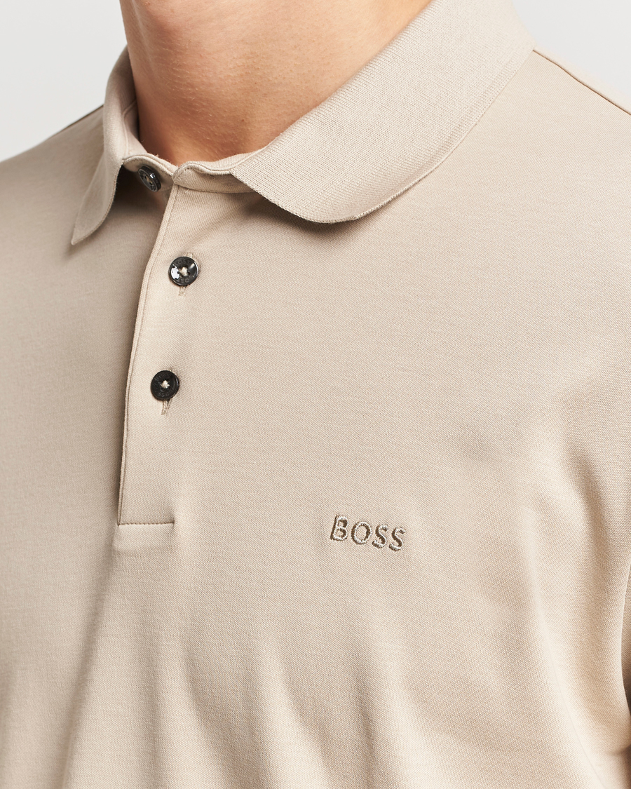 Herre | Gensere | BOSS BLACK | Pado Mercerized Long Sleeve Polo Light Beige