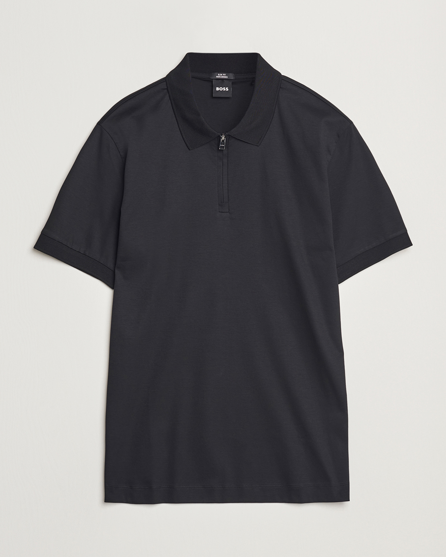 Herre | Pikéer | BOSS BLACK | Paras Mercerized Half Zip Polo Black