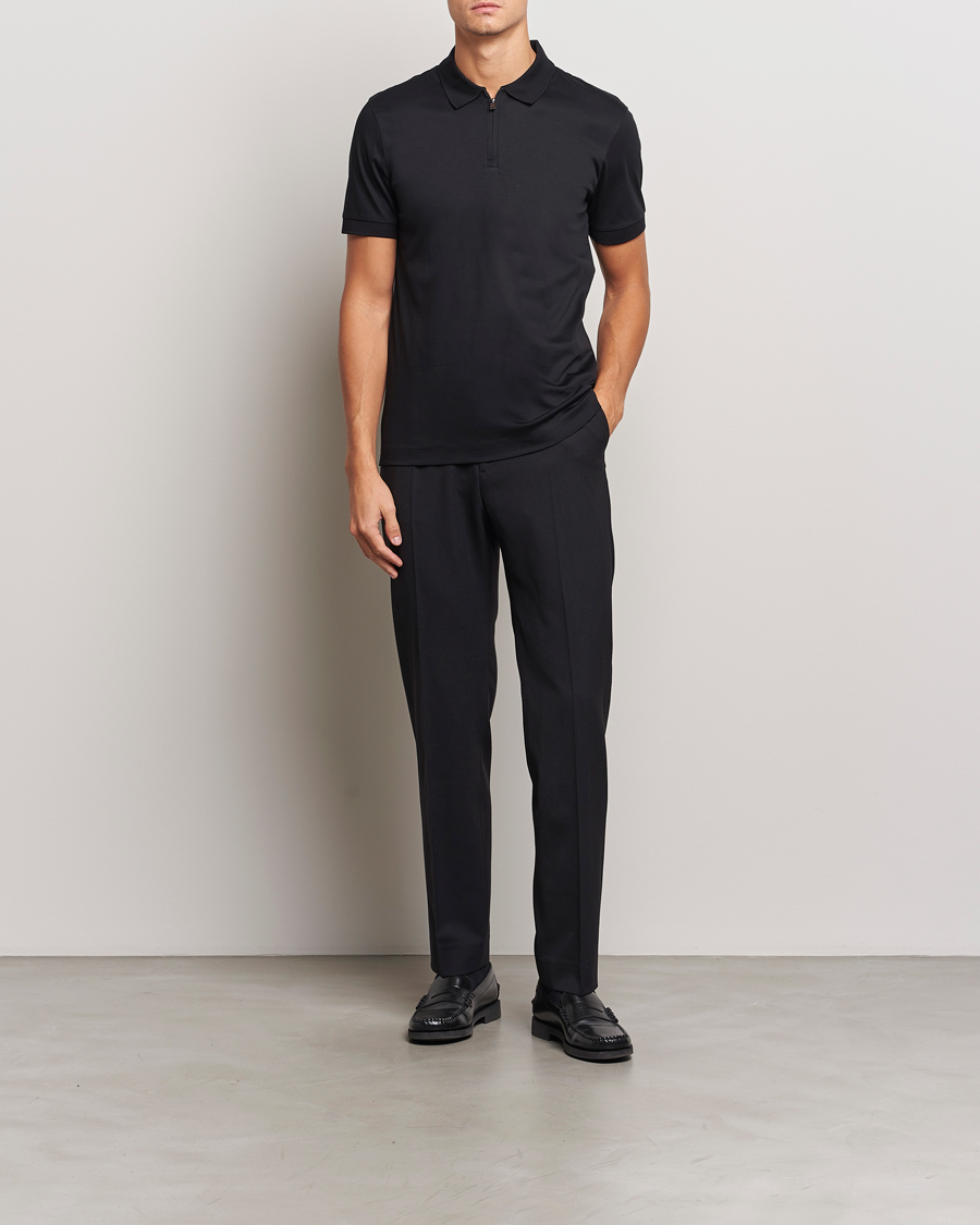 Herre | Pikéer | BOSS BLACK | Paras Mercerized Half Zip Polo Black