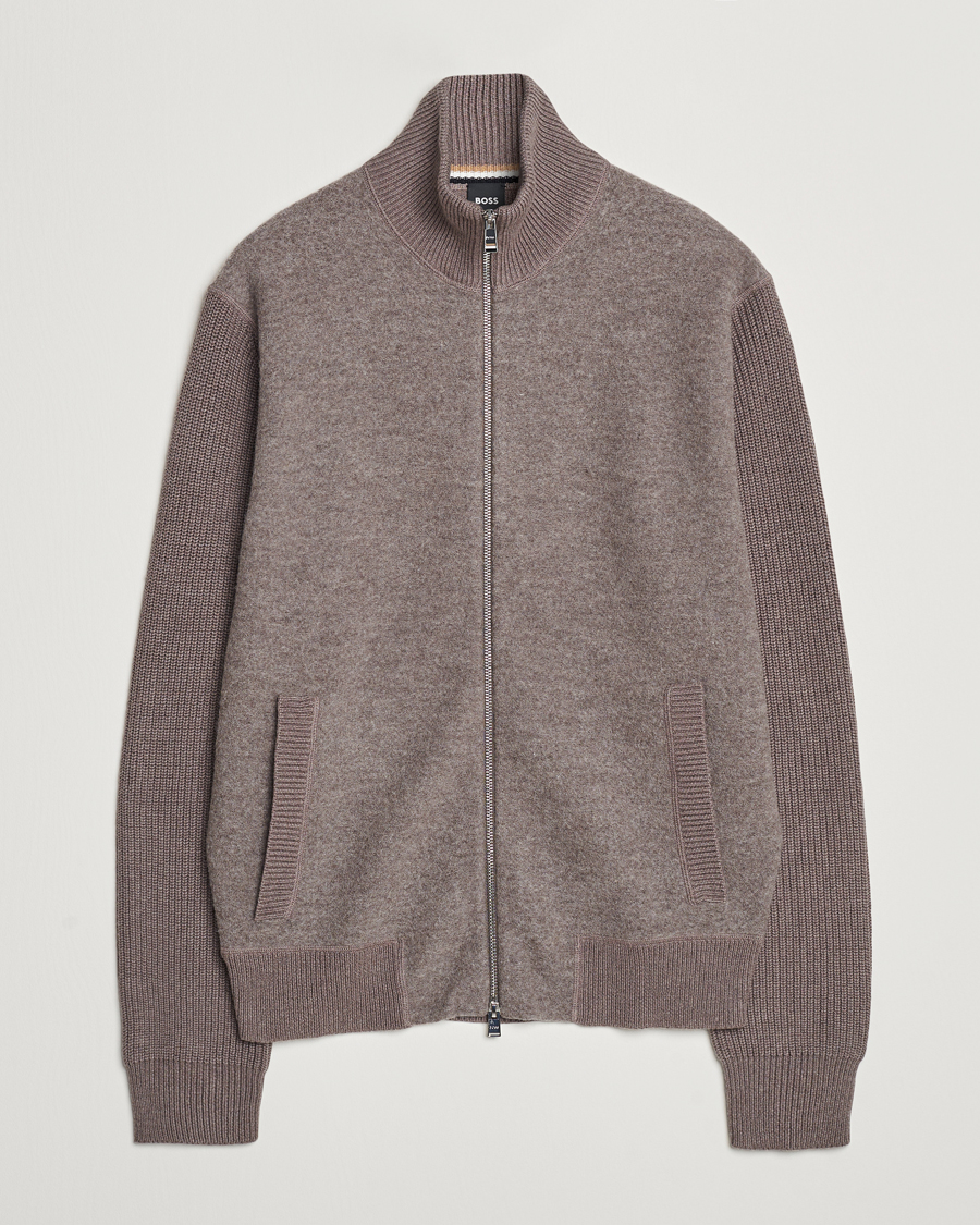 Herre | Gensere | BOSS BLACK | Emeraviglio Wool/Cotton Full Zip Dark Beige