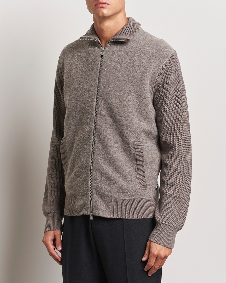 Herre | Gensere | BOSS BLACK | Emeraviglio Wool/Cotton Full Zip Dark Beige