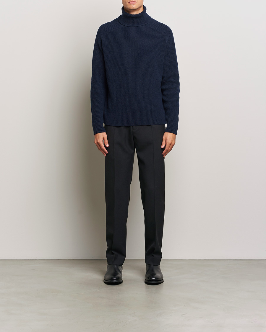 Herre | Gensere | BOSS BLACK | Evento Wool Rib Knitted Polo Dark Blue