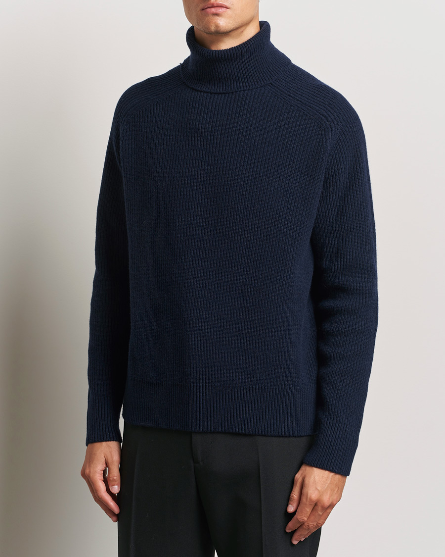 Herre | Gensere | BOSS BLACK | Evento Wool Rib Knitted Polo Dark Blue