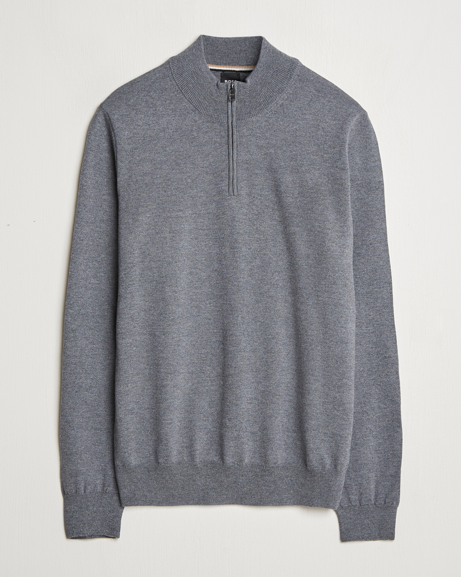 Herre | Gensere | BOSS BLACK | Ebenji Merino Knitted Half Zip Medium Grey