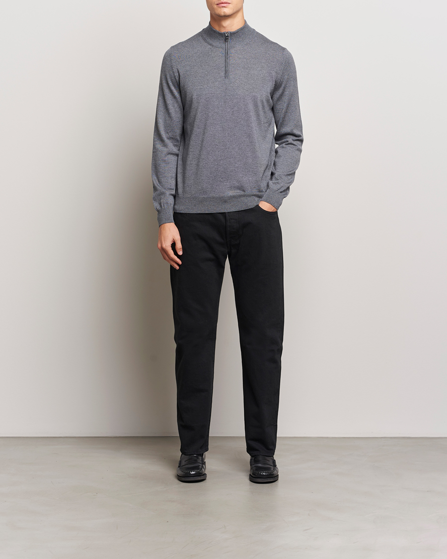 Herre | Gensere | BOSS BLACK | Ebenji Merino Knitted Half Zip Medium Grey