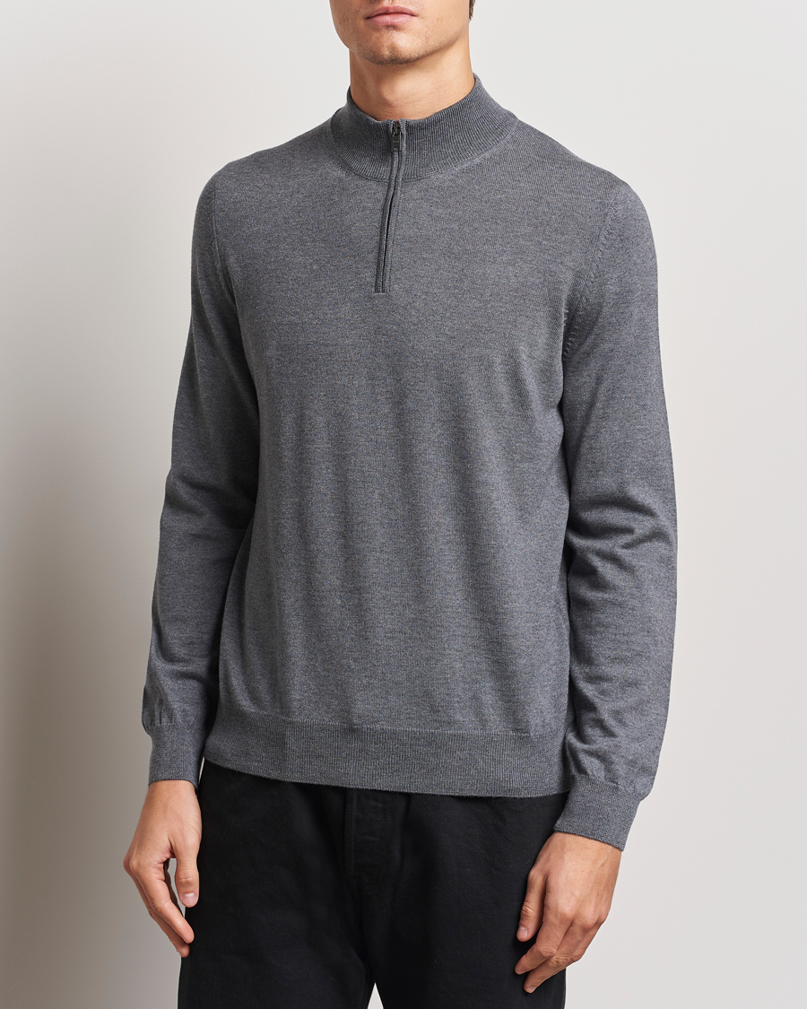 Herre | Gensere | BOSS BLACK | Ebenji Merino Knitted Half Zip Medium Grey
