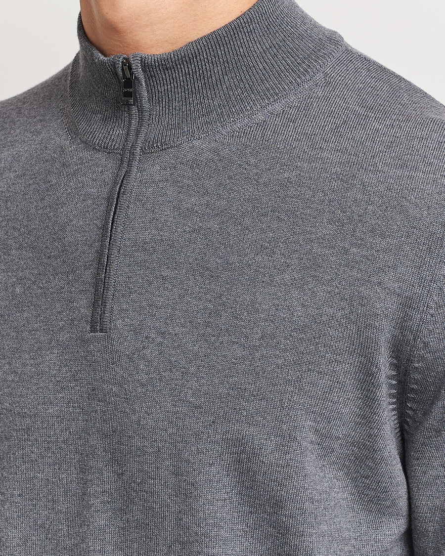 Herre | Gensere | BOSS BLACK | Ebenji Merino Knitted Half Zip Medium Grey