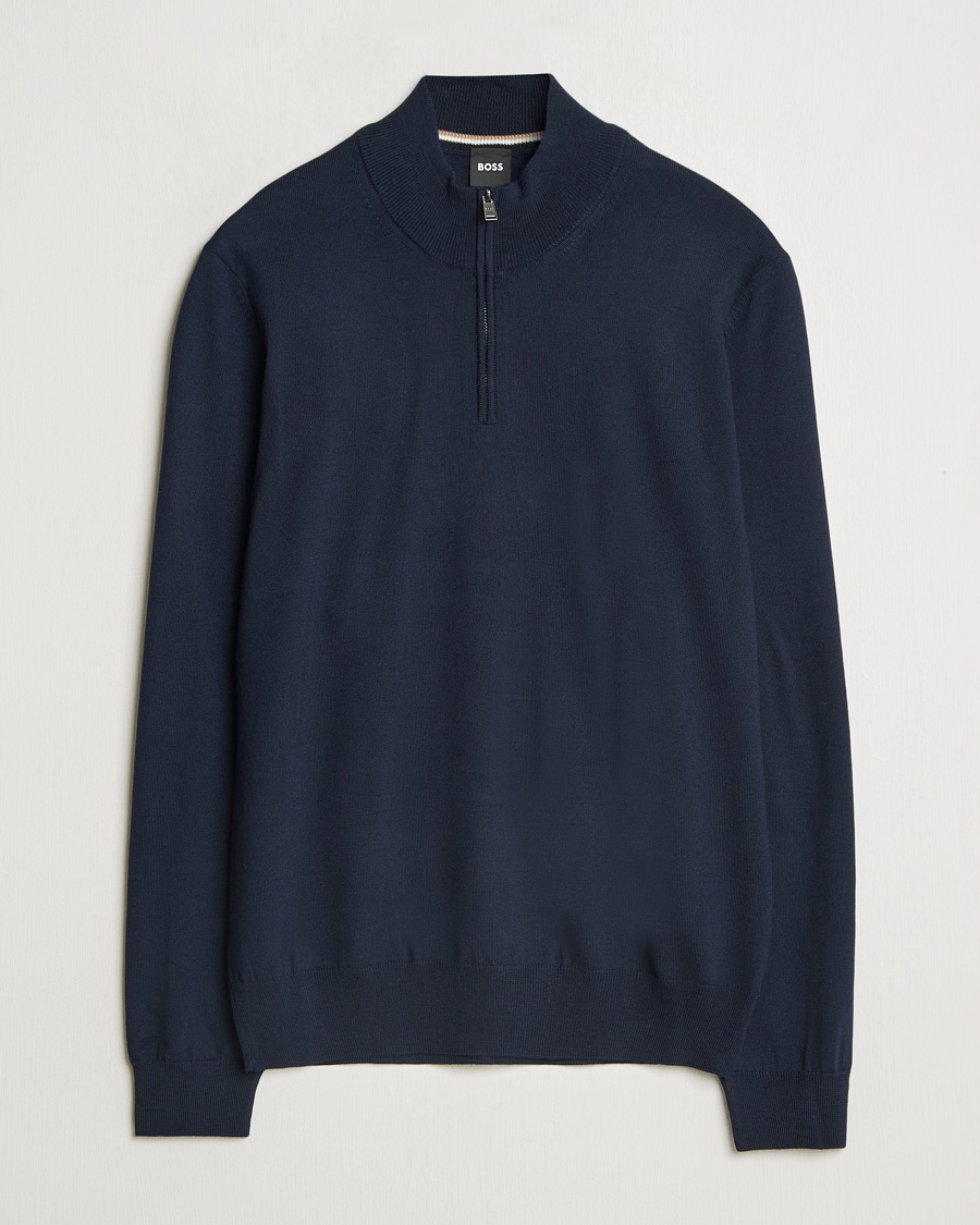 Herre | Gensere | BOSS BLACK | Ebenji Merino Knitted Half Zip Dark Blue