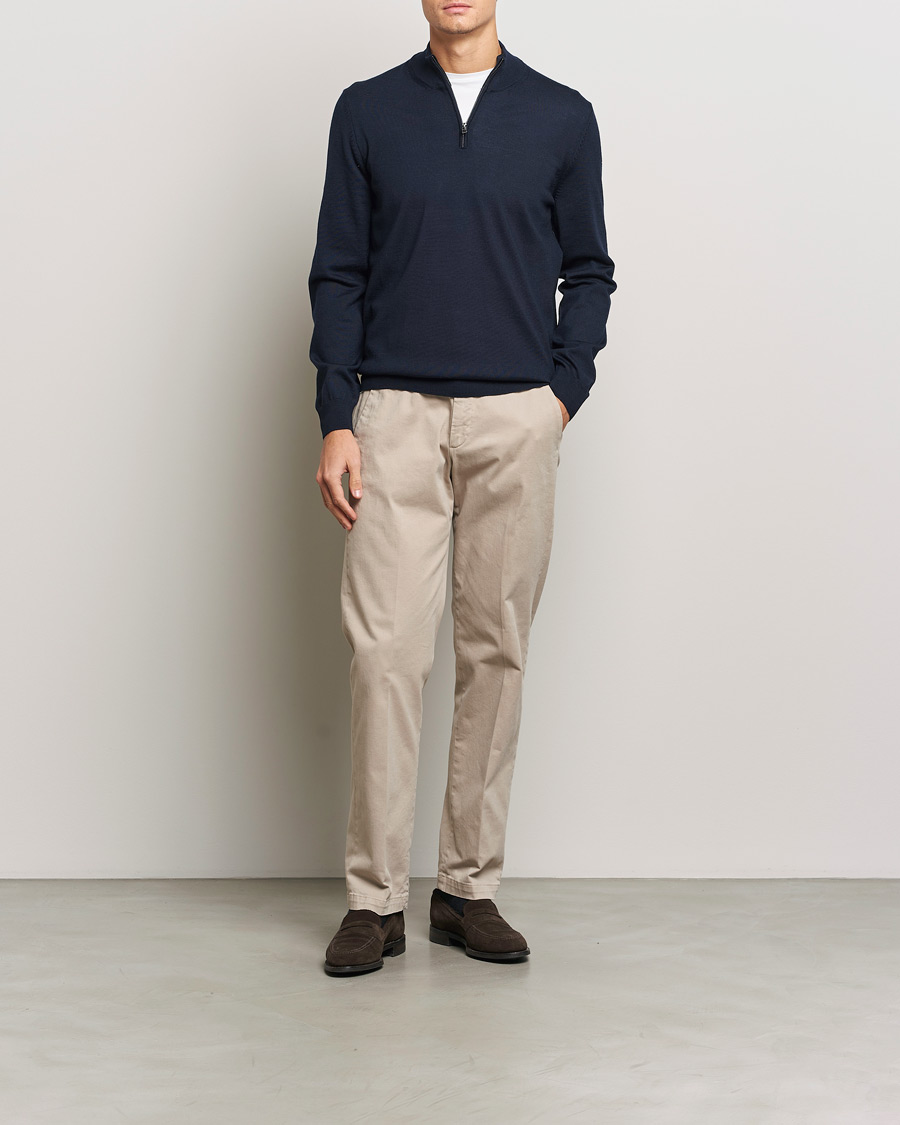 Herre | Gensere | BOSS BLACK | Ebenji Merino Knitted Half Zip Dark Blue