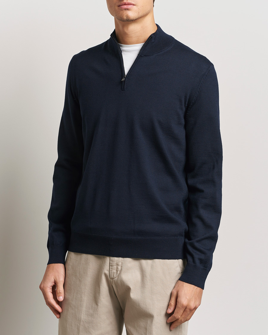 Herre | Gensere | BOSS BLACK | Ebenji Merino Knitted Half Zip Dark Blue
