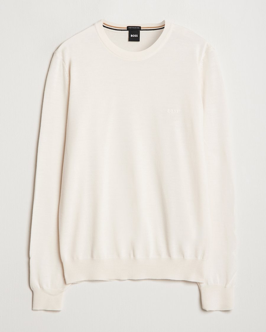 Herre | Gensere | BOSS BLACK | Botto Merino Knitted Pullover Open White