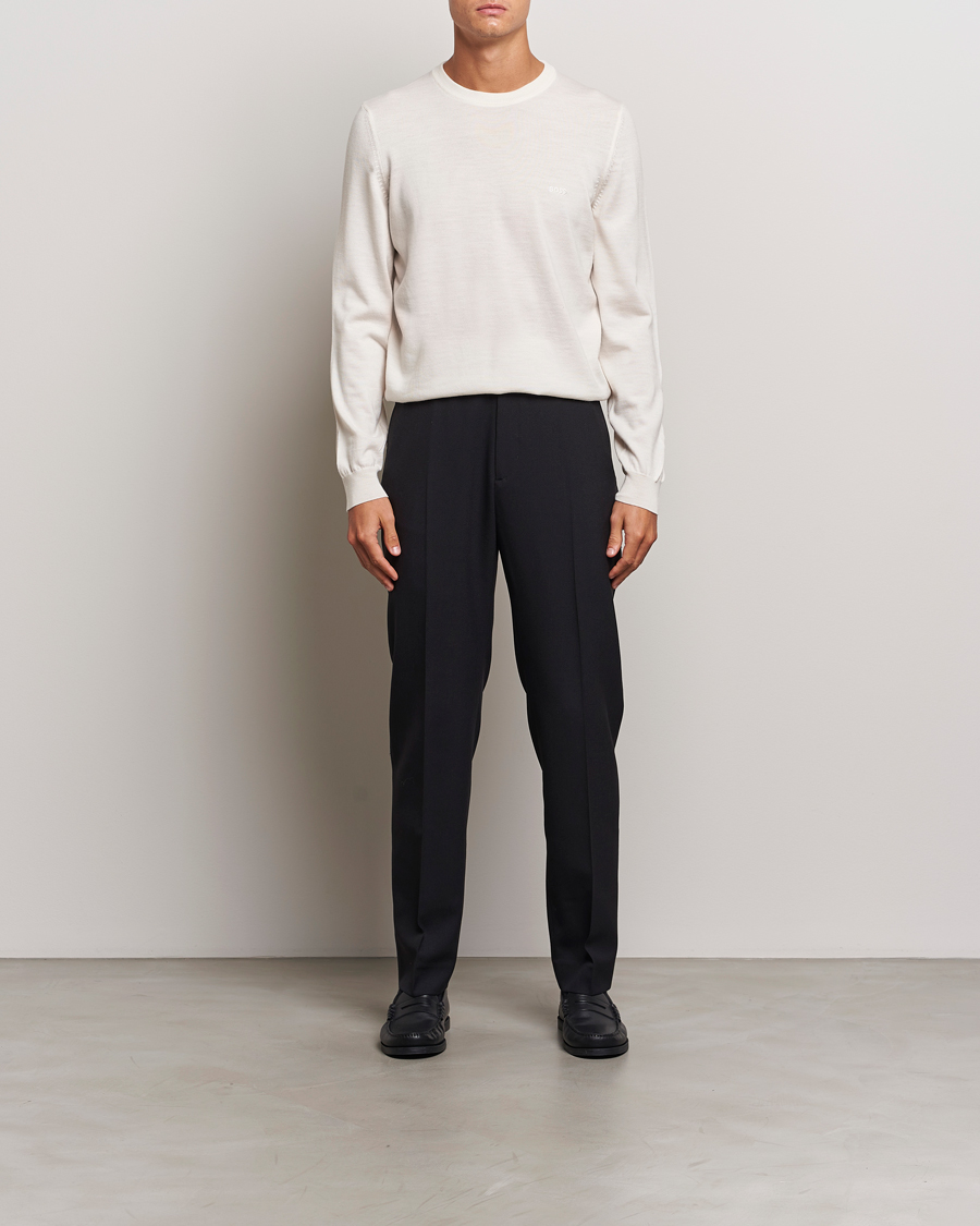 Herre | Gensere | BOSS BLACK | Botto Merino Knitted Pullover Open White