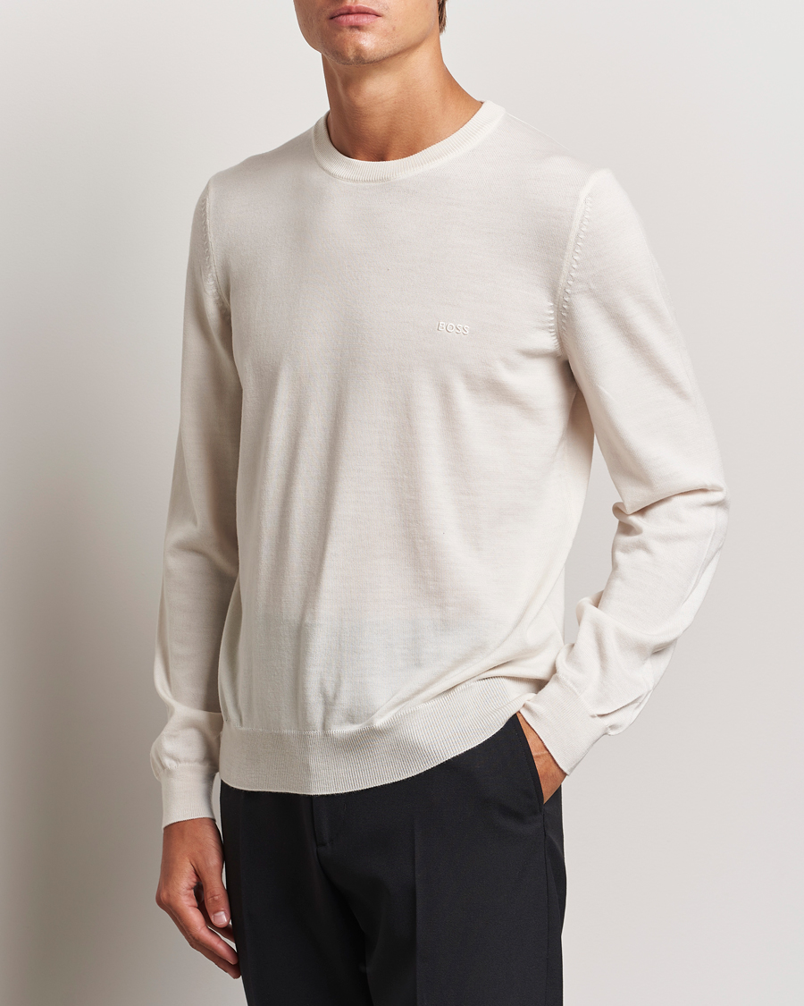 Herre | Gensere | BOSS BLACK | Botto Merino Knitted Pullover Open White