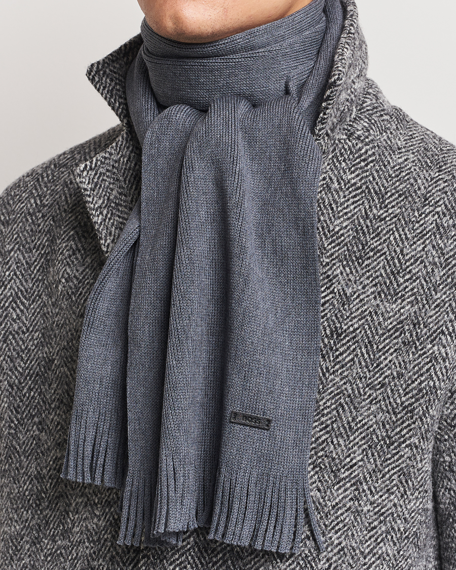 Herre | BOSS BLACK Albas Wool Scarf Medium Grey | BOSS BLACK | Albas Wool Scarf Medium Grey
