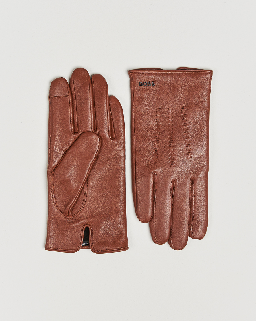 Herre | BOSS BLACK Hainz Leather Gloves Medium Brown | BOSS BLACK | Hainz Leather Gloves Medium Brown