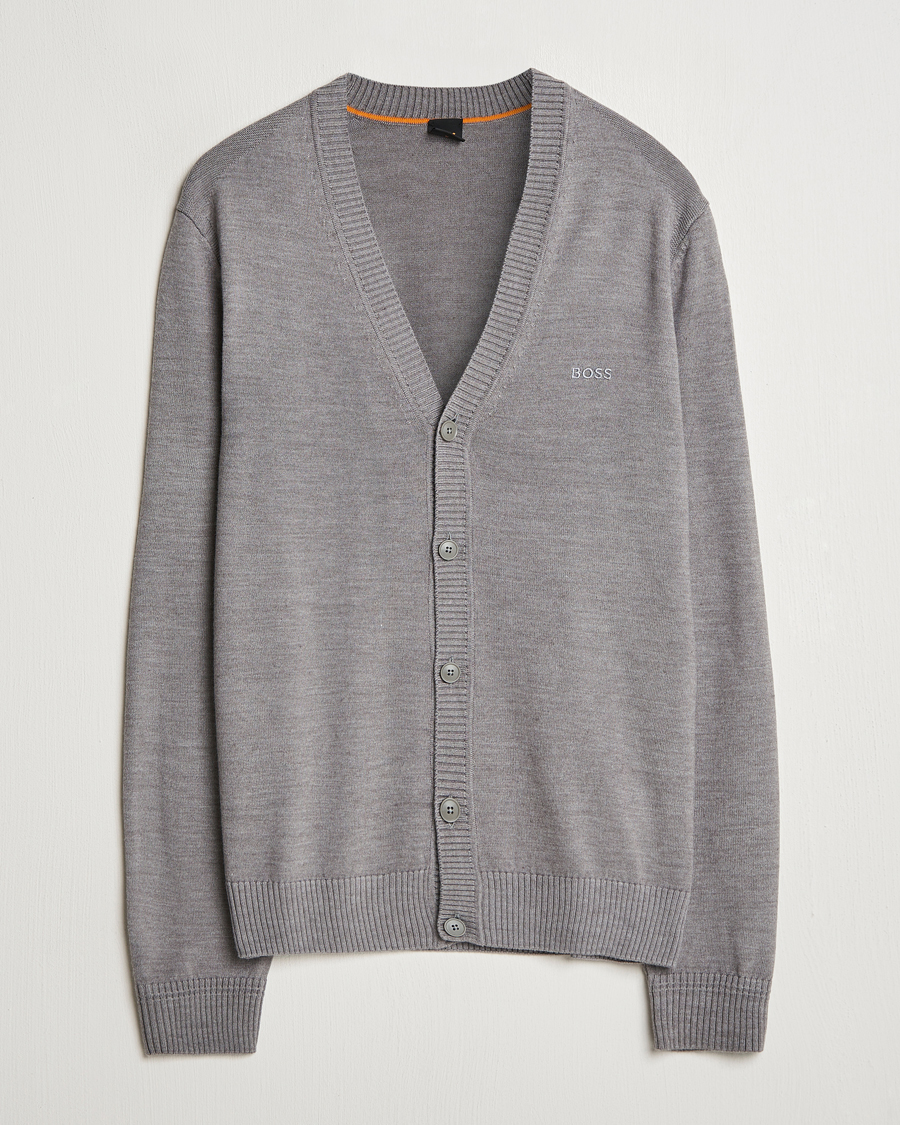 Herre | Gensere | BOSS ORANGE | Avac Wool Knitted Cardigan Light Grey