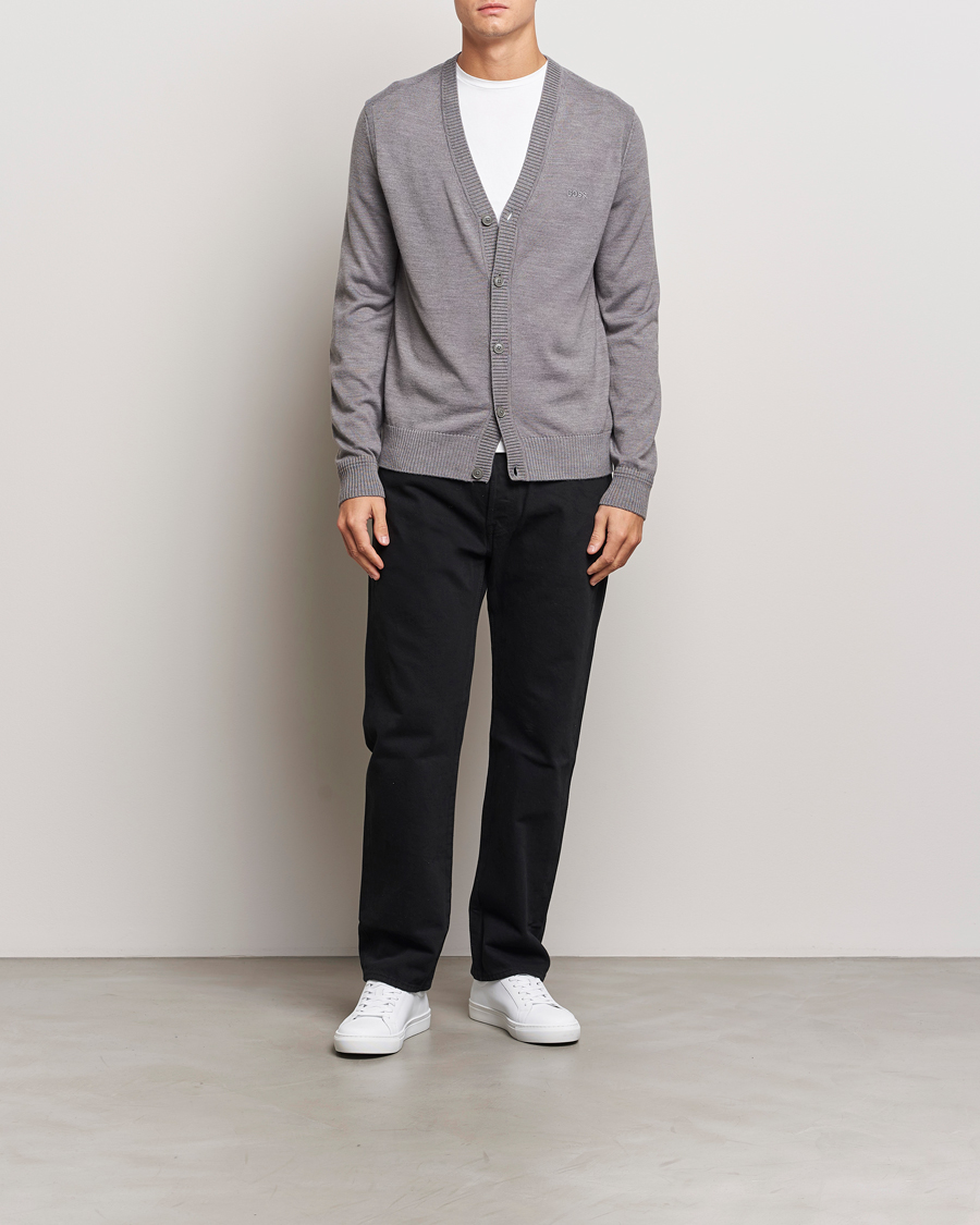 Herre | Gensere | BOSS ORANGE | Avac Wool Knitted Cardigan Light Grey
