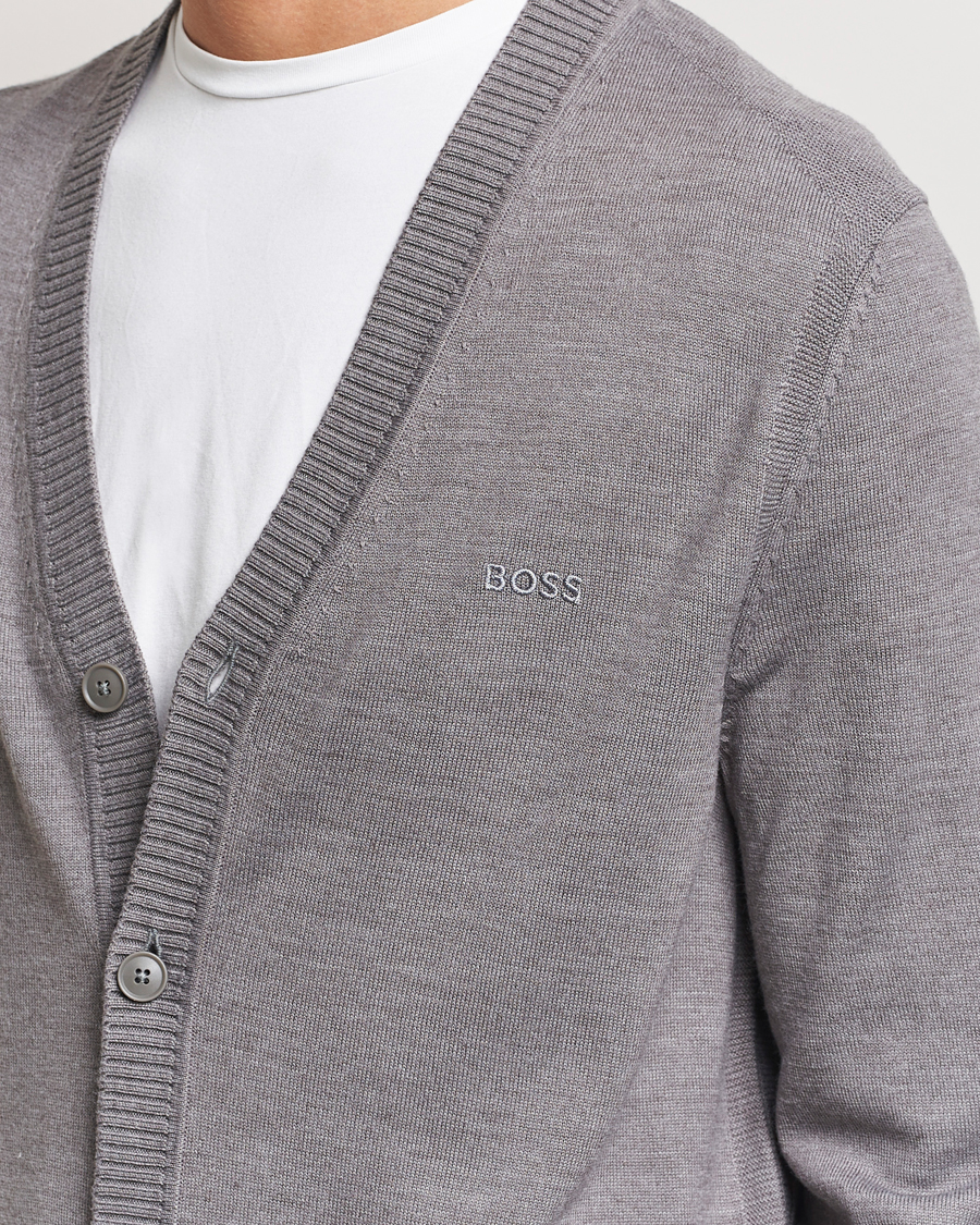 Herre | Gensere | BOSS ORANGE | Avac Wool Knitted Cardigan Light Grey
