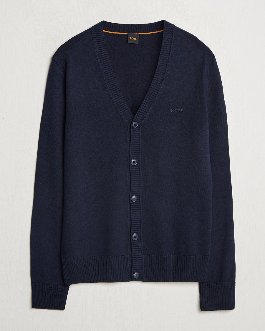 Herre | Gensere | BOSS ORANGE | Avac Wool Knitted Cardigan Dark Blue