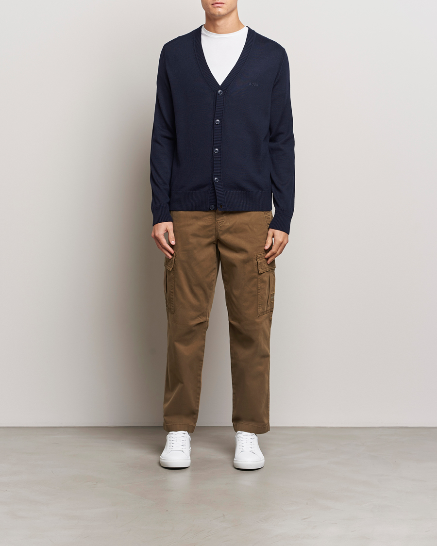 Herre | Gensere | BOSS ORANGE | Avac Wool Knitted Cardigan Dark Blue