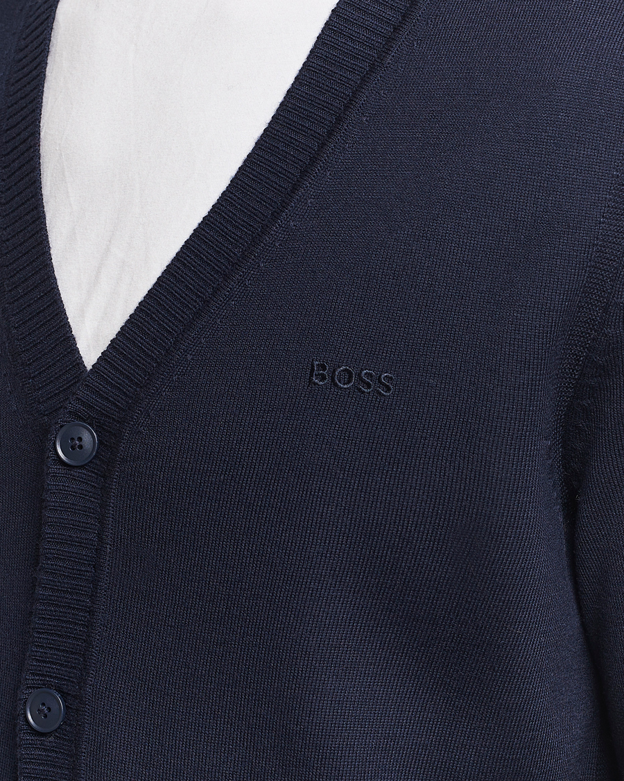 Herre | Gensere | BOSS ORANGE | Avac Wool Knitted Cardigan Dark Blue
