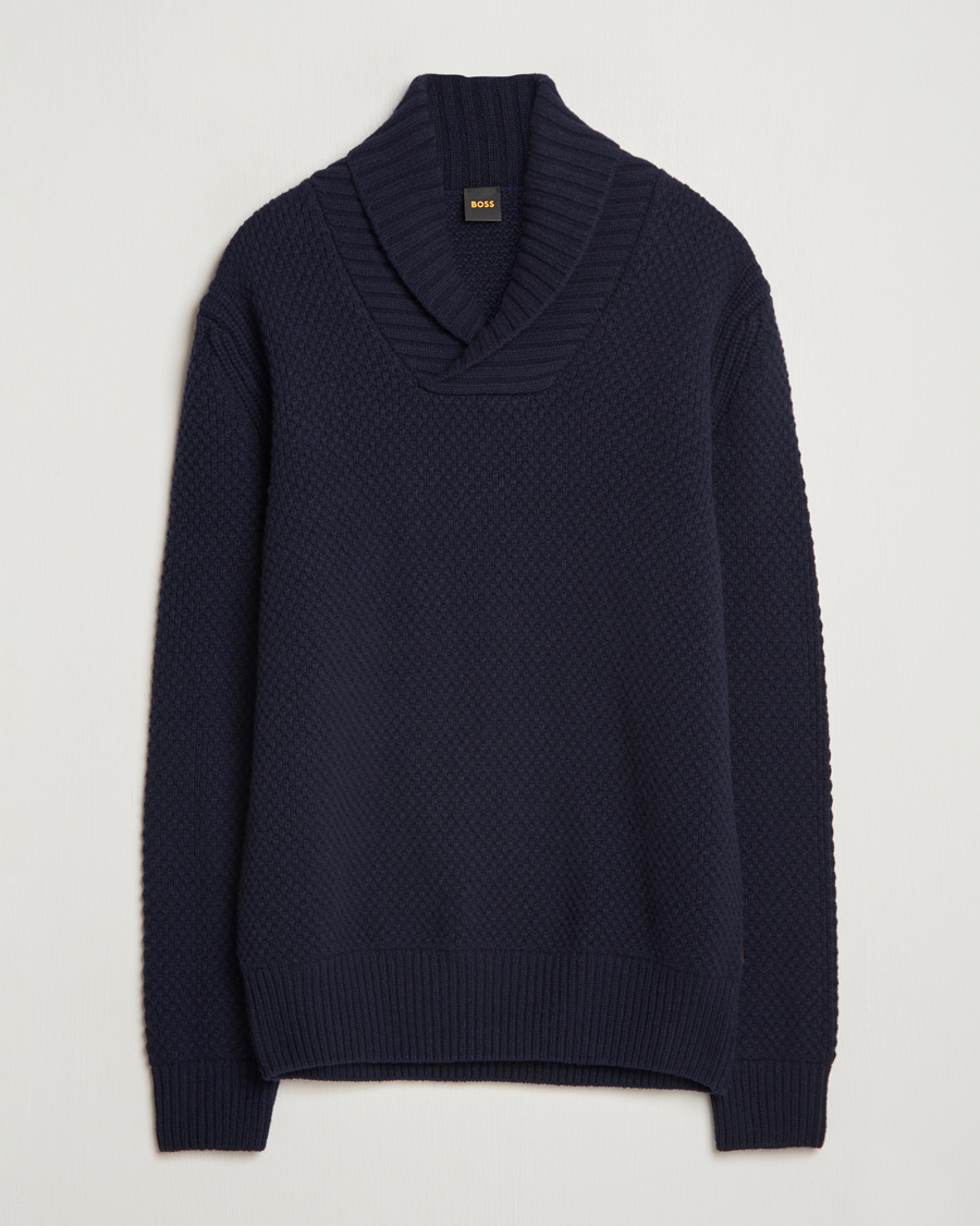 Herre | Gensere | BOSS ORANGE | Amadon Knitted Shawl Collar Sweater Dark Blue