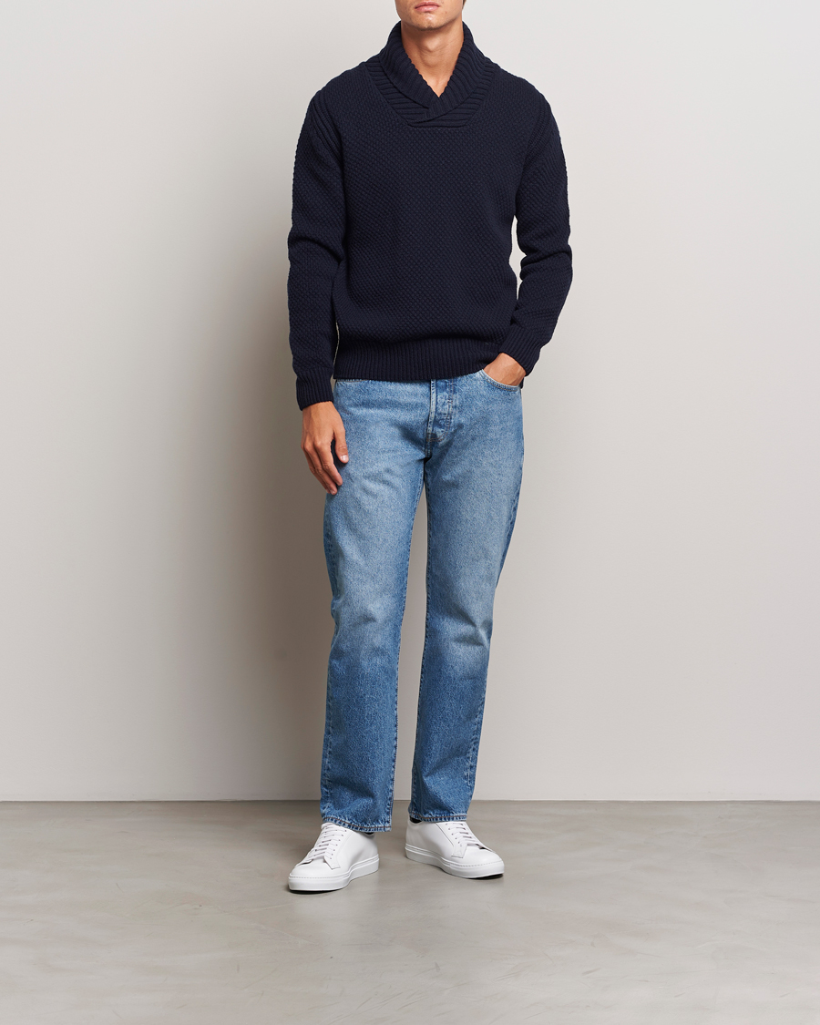 Herre | Gensere | BOSS ORANGE | Amadon Knitted Shawl Collar Sweater Dark Blue