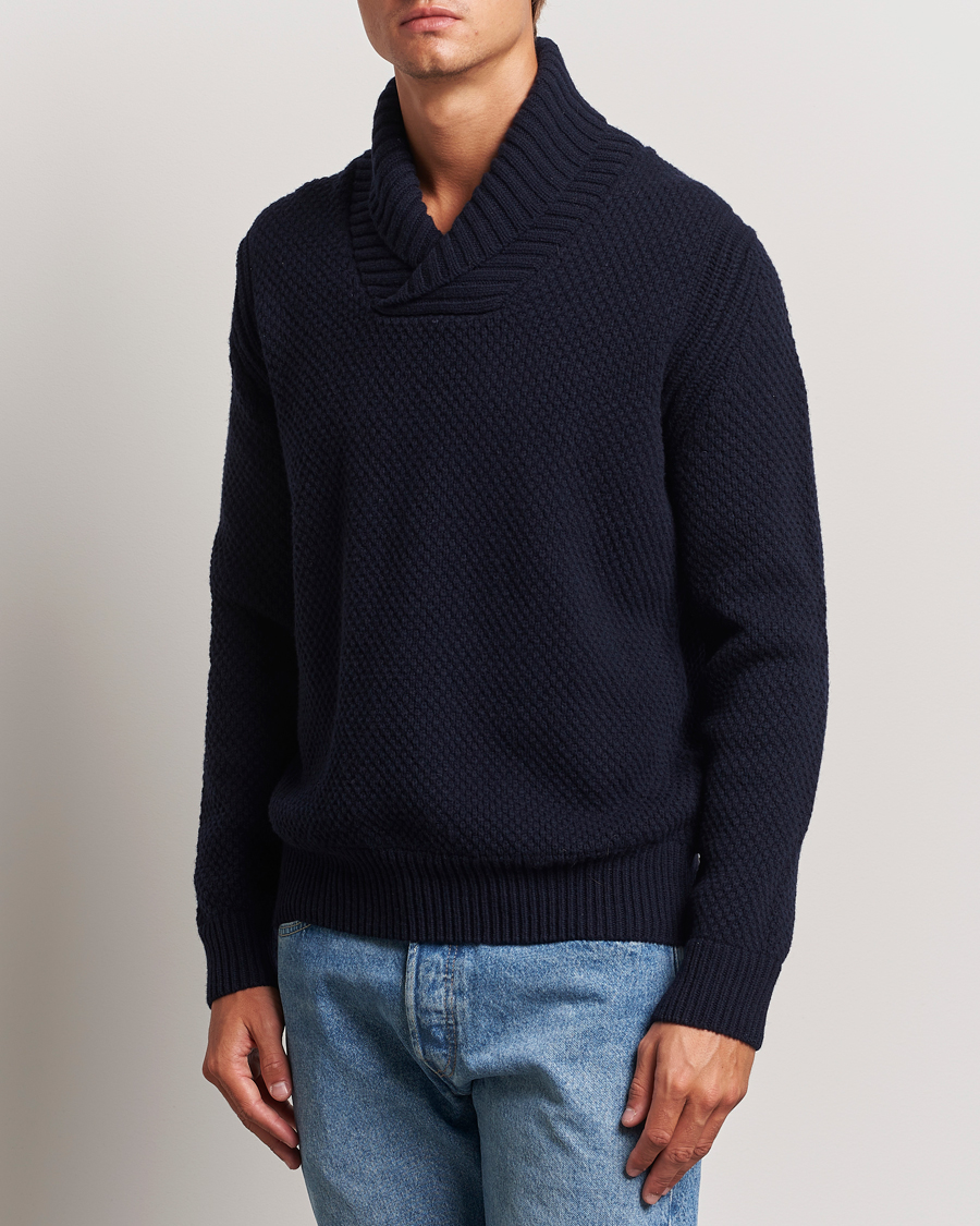 Herre | Gensere | BOSS ORANGE | Amadon Knitted Shawl Collar Sweater Dark Blue