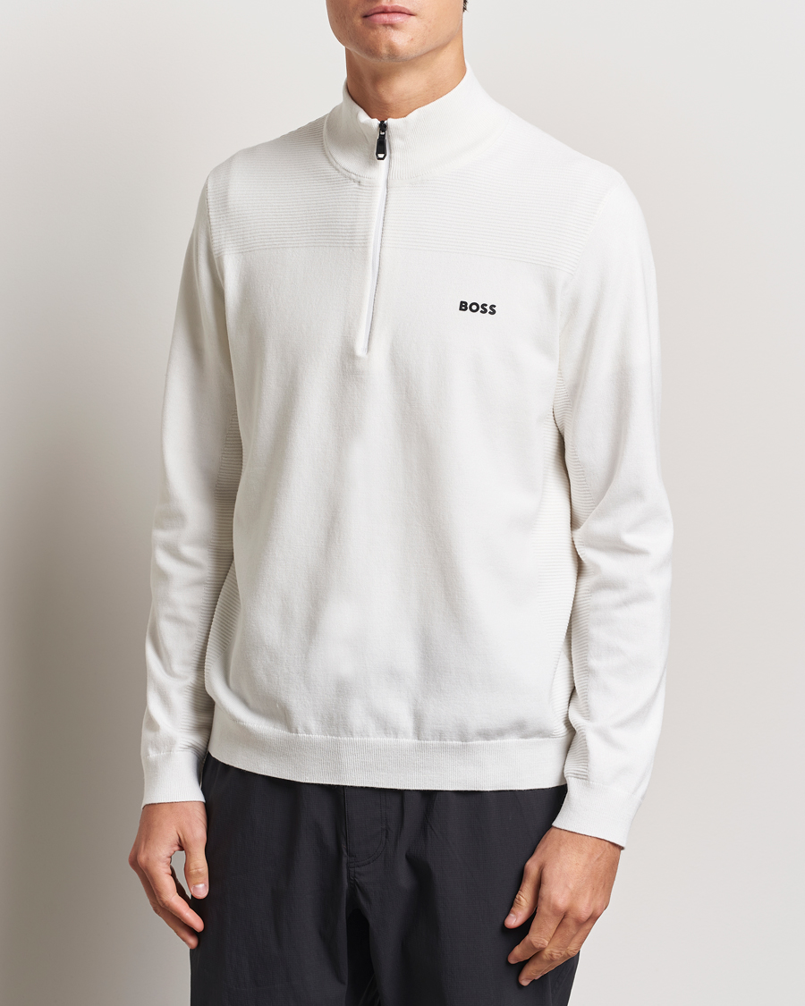 Herre | Gensere | BOSS GREEN | Momentum Knitted Half Zip White