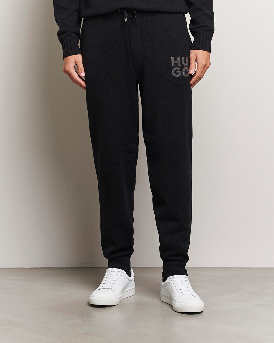 Herre | Bukser | HUGO | San Steero Wool Knitted Joggers Black