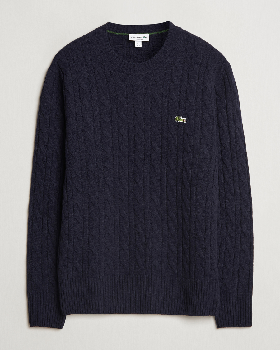 Herre | Gensere | Lacoste | Carded Wool Cable Crew Neck Navy