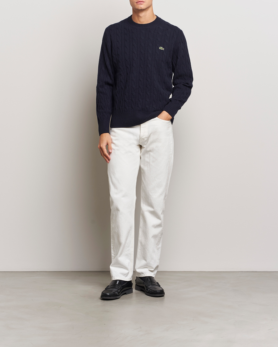 Herre | Gensere | Lacoste | Carded Wool Cable Crew Neck Navy