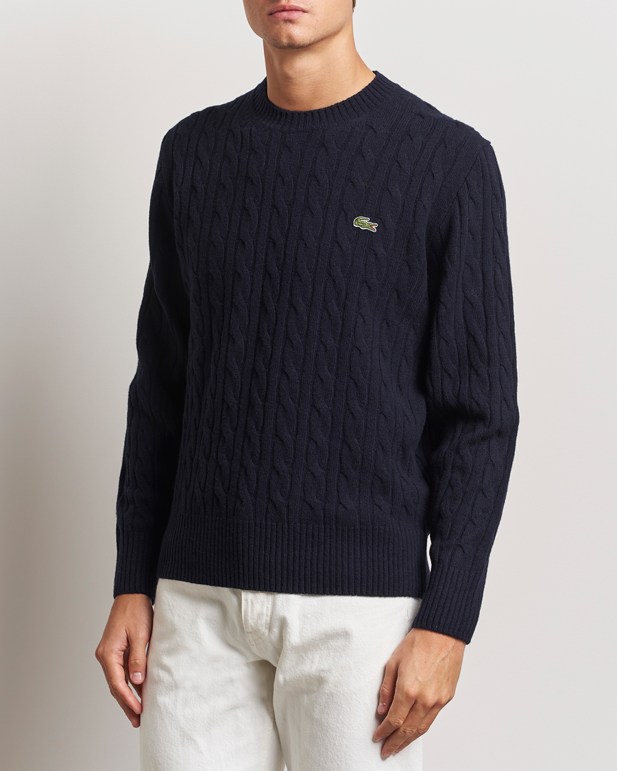 Herre | Gensere | Lacoste | Carded Wool Cable Crew Neck Navy