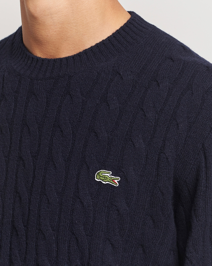 Herre | Gensere | Lacoste | Carded Wool Cable Crew Neck Navy
