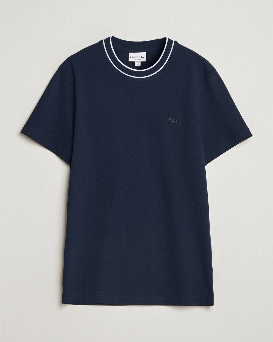 Herre | T-Shirts | Lacoste | Contrast Rib Piqué T-Shirt Navy Blue