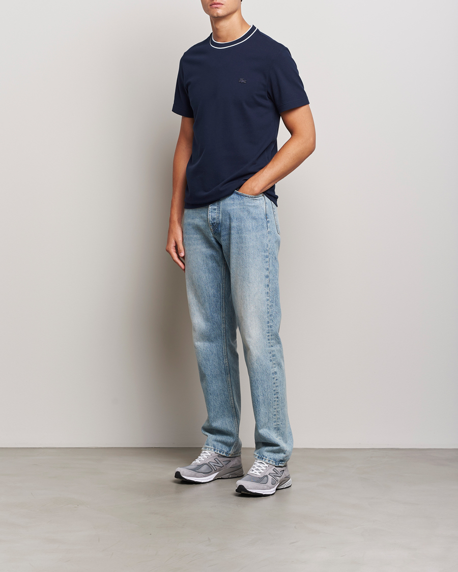Herre | T-Shirts | Lacoste | Contrast Rib Piqué T-Shirt Navy