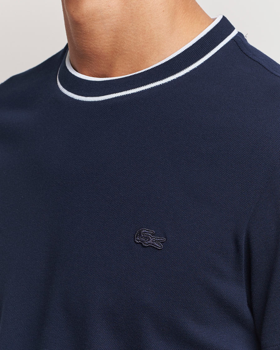 Herre | T-Shirts | Lacoste | Contrast Rib Piqué T-Shirt Navy Blue