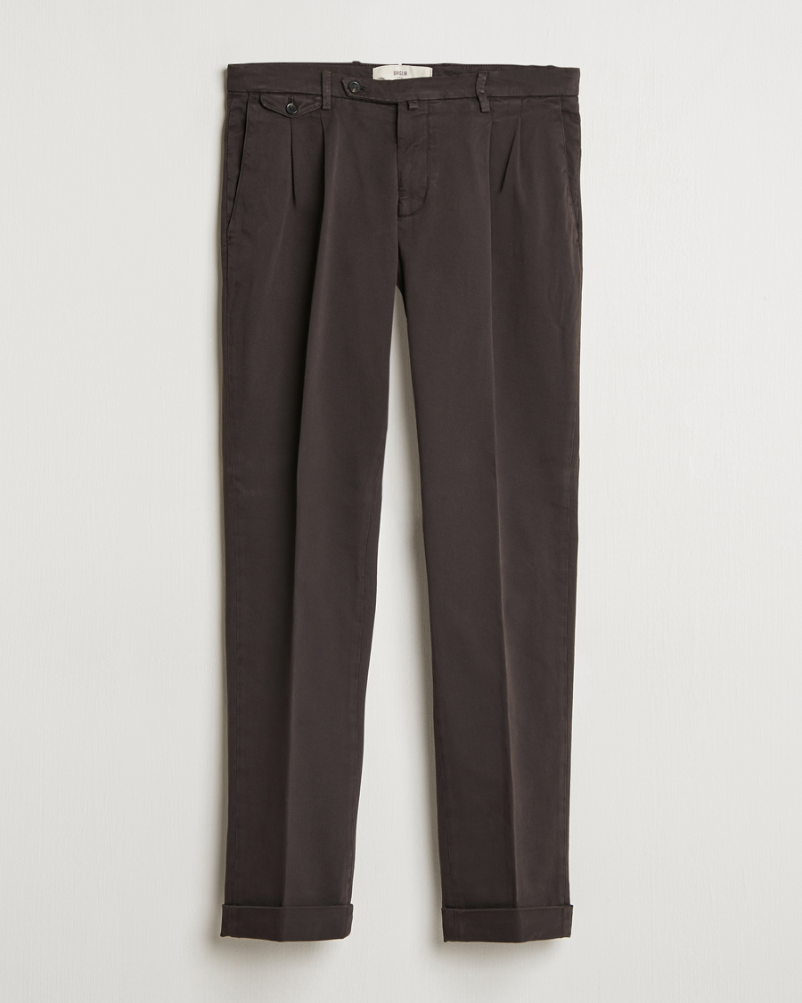 Herre | Bukser | Briglia 1949 | Easy Fit Pleated Cotton Stretch Chino Dark Brown
