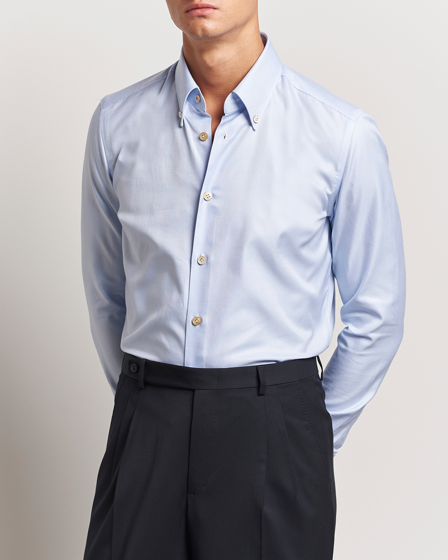 Herre | Skjorter | Kiton | Slim Fit Button Down Oxford Shirt Light Blue