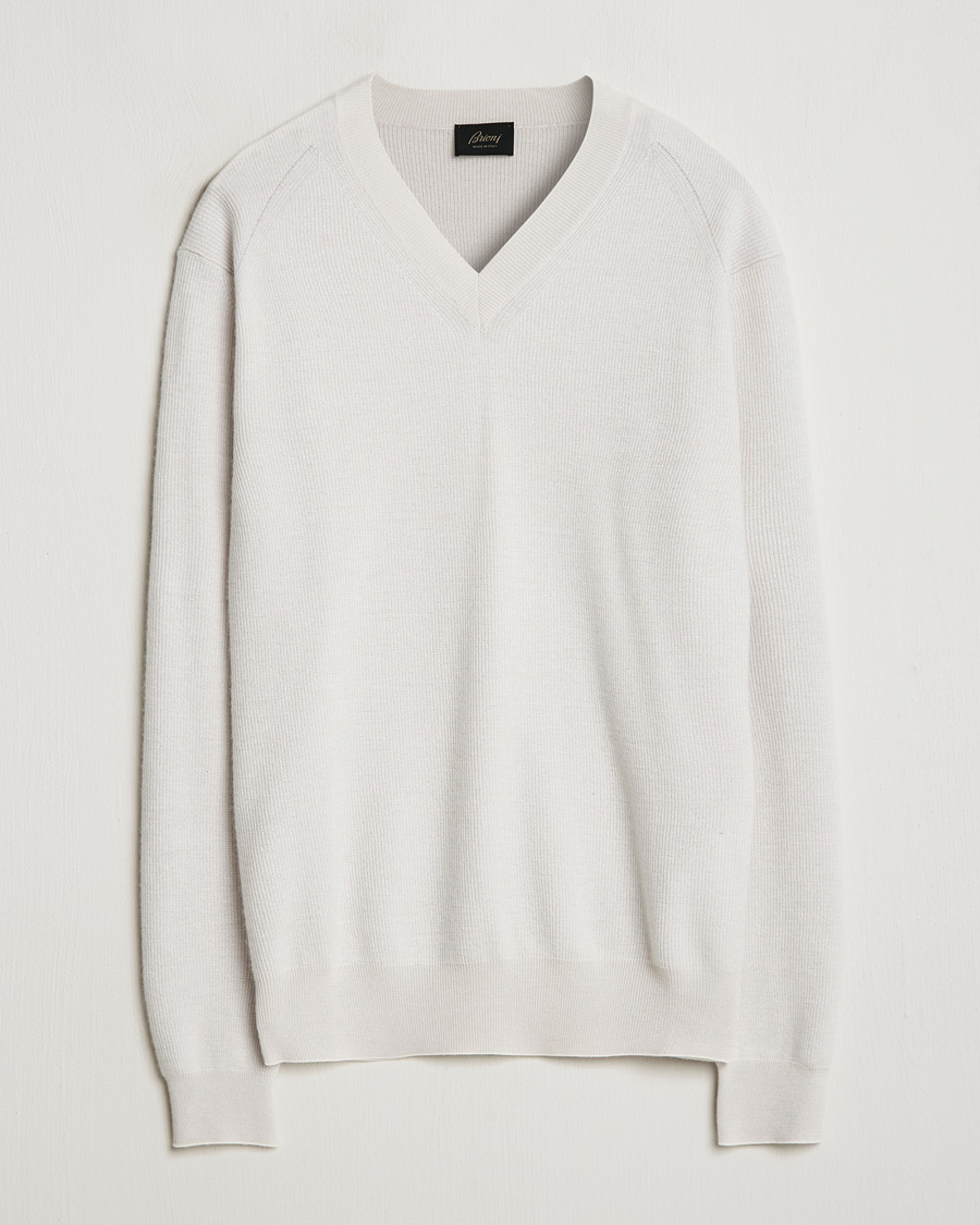 Herre | Gensere | Brioni | Rib Cashmere V-Neck Sweater Light Grey