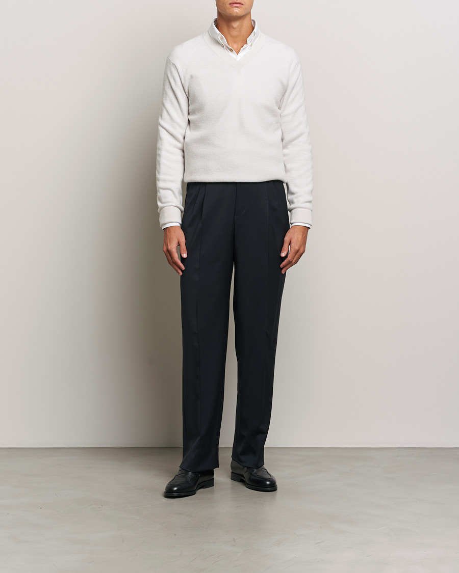 Herre | Gensere | Brioni | Rib Cashmere V-Neck Sweater Light Grey